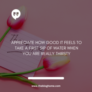 Appreciate how good it feels to take a first sip of water when you are really thirsty