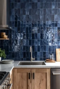 Dark Blue Backsplash Kitchen