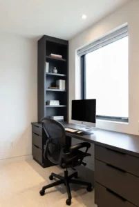 Dark Office with Built-In Desk