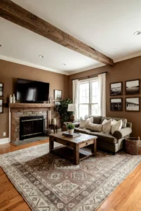 Farmhouse Living Room with Patterned Rugs