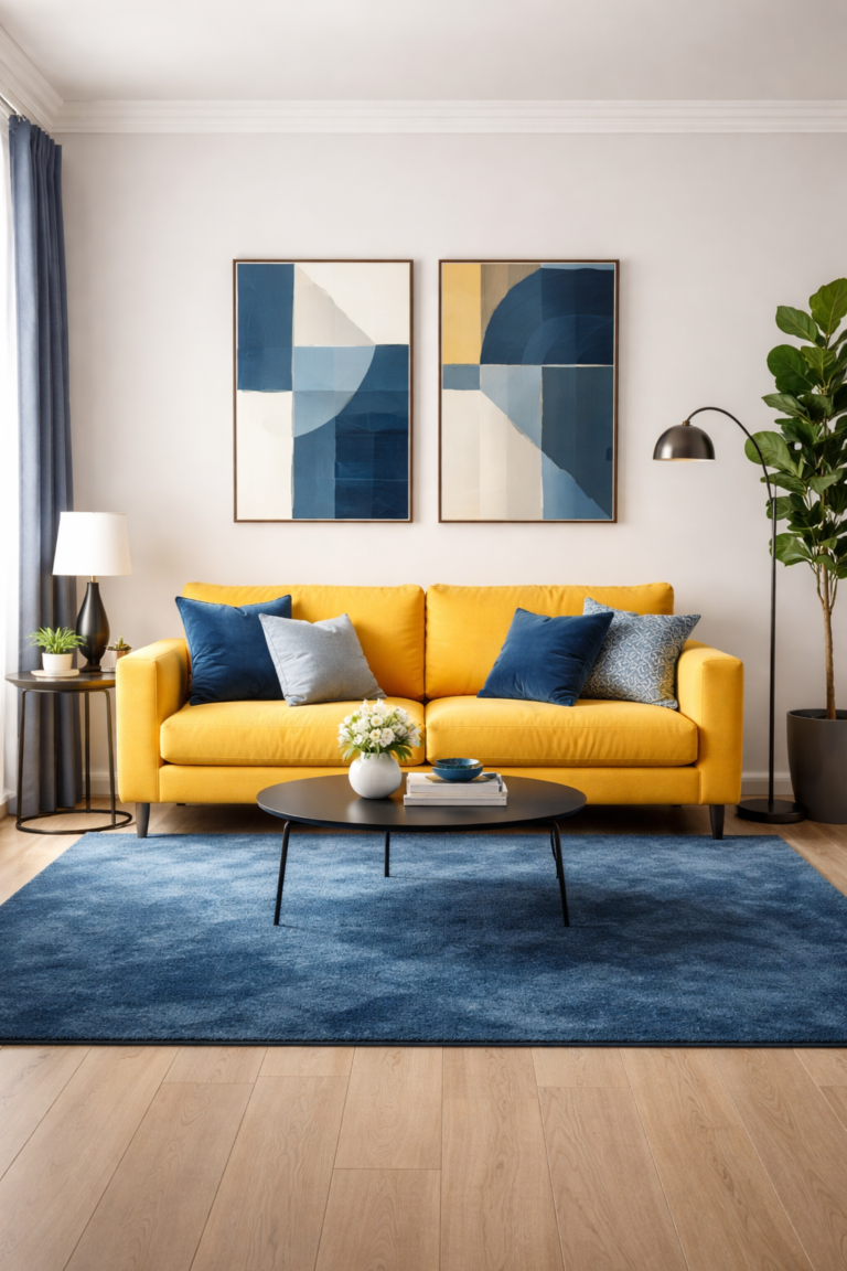 Bold Yellow Sofa with Blue Accents