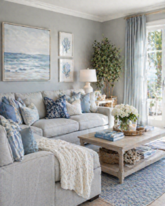 Coastal Gray and Blue Living Room