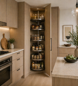 Corner Pantry with Rotating Shelves