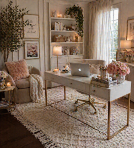 Cozy Feminine Office with Textures