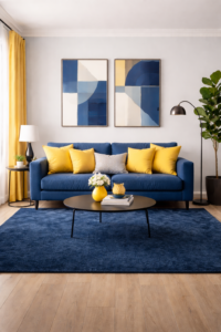 Navy Blue Rug with Yellow Accent Pieces