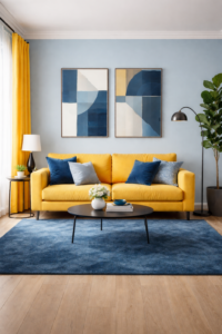 Soft Blue Walls with Yellow Curtains