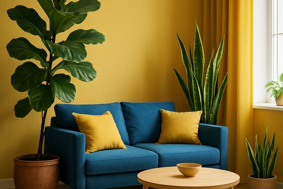 Adding Green Plants to Complement Yellow and Blue Themes illustration