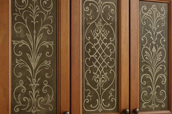 Glass Cabinet Inserts with Decorative Etching illustration
