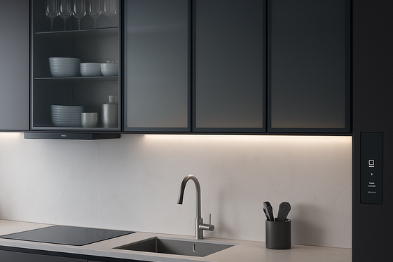 Smart Glass Cabinets with Adjustable Tint Technology illustration