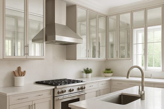 Mirrored Glass Cabinets to Amplify Kitchen Brightness illustration