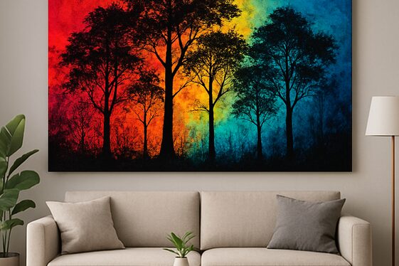 Silhouette Scenes Against Vibrant Backgrounds illustration