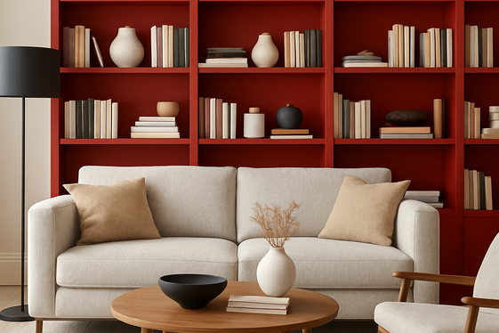 Bold Red Bookshelves to Showcase Collections illustration