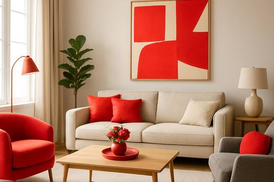 Balancing Red with Neutral Furniture and Decor illustration