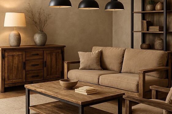 Blending Rustic Brown Wood with Sleek Black Fixtures illustration