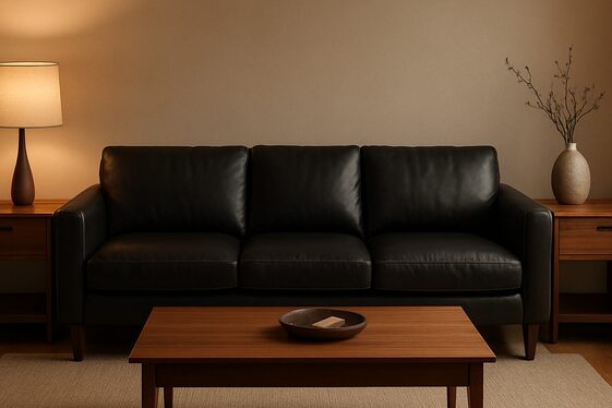 Combining Black Leather Furniture with Warm Brown Accents illustration
