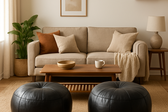 Black Leather Poufs for Casual Seating illustration