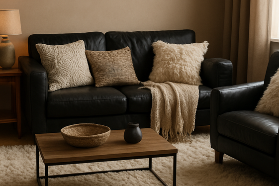 Layering Textures with Black Leather Furniture illustration