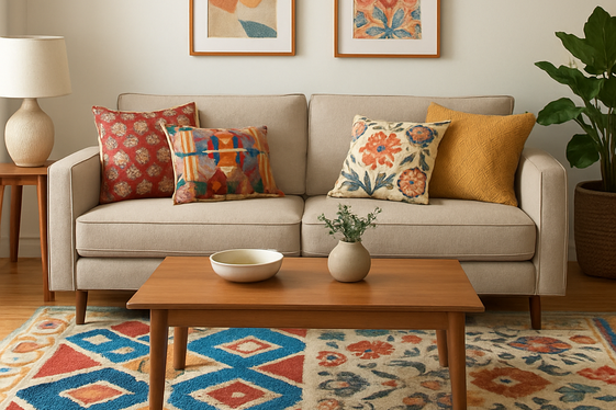 Mixing Patterns with an Oatmeal Sofa Base illustration