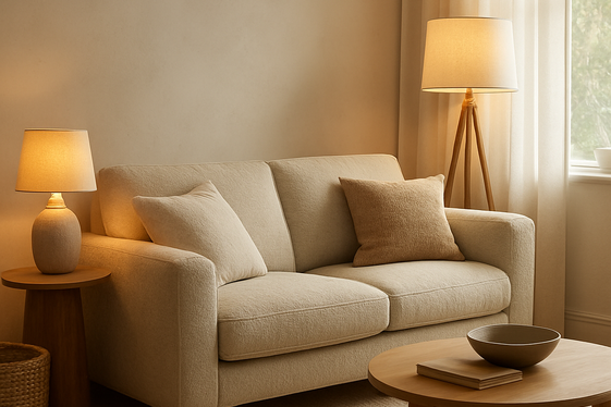 Lighting Ideas That Highlight Oatmeal Sofas illustration