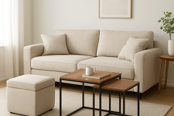 Multi-Functional Furniture Around Oatmeal Sofas illustration