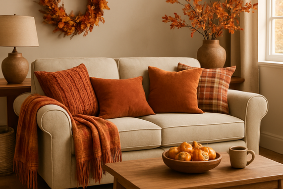 Seasonal Decor Changes for Oatmeal Sofas illustration