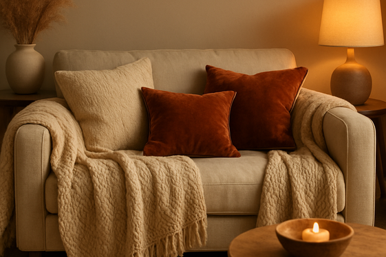 Cozy Layers: Textures That Complement Oatmeal Sofas illustration