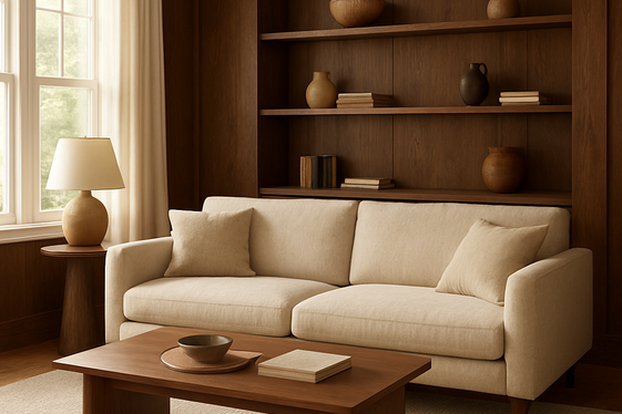 Pairing Oatmeal Sofas with Wooden Accents illustration