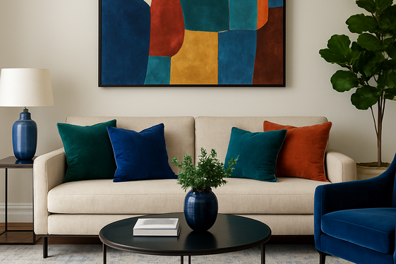 Oatmeal Sofas and Bold Accent Colors illustration