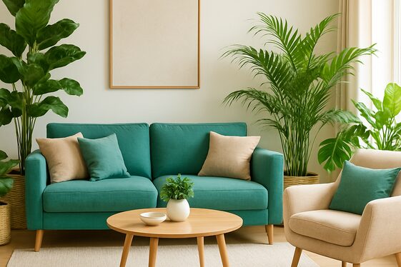 Integrating Green Plants to Complement Teal and Beige Schemes illustration