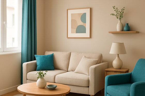Maximizing Small Spaces with Teal and Beige Accents illustration