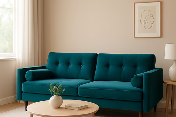 Using Teal Statement Furniture in a Beige Backdrop illustration