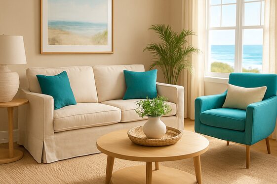 Creating a Coastal Feel with Teal and Sandy Beige Shades illustration