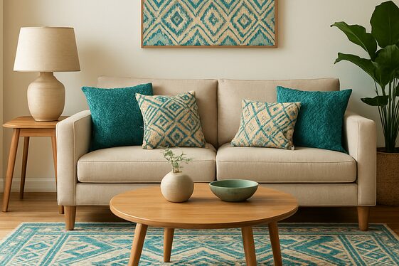 Mixing Patterns in Teal and Beige Without Overwhelming the Space illustration