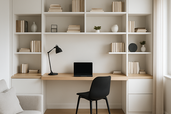 Built-In Shelves Combined with Home Office Setup illustration