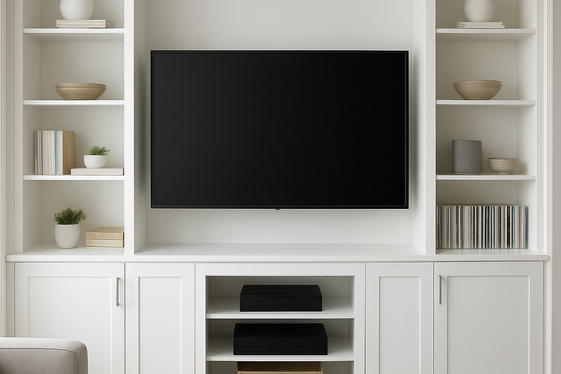 Built-In Shelves Around TV Wall for Media Storage illustration