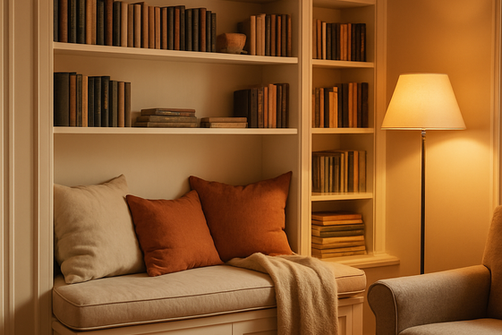 Built-In Shelves with Built-In Seating Nook illustration