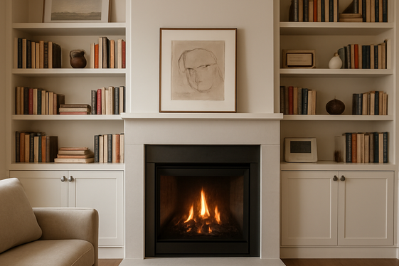 Built-In Shelves with Integrated Fireplace Design illustration