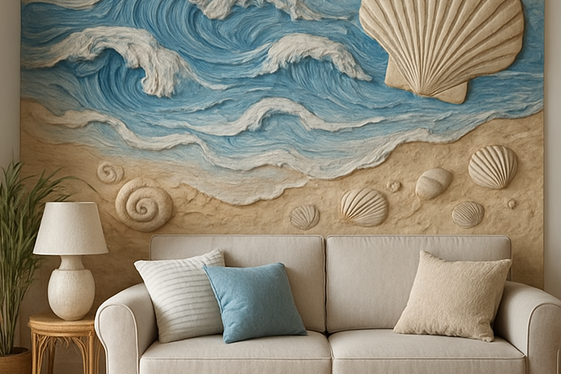 Coastal-Themed Clay Murals for Beach Vibe Living Rooms illustration