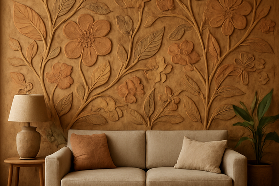 Hand-Painted Clay Murals Featuring Botanical Themes illustration