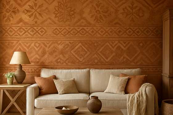 Rustic Clay Murals with Earthy Tones and Patterns illustration