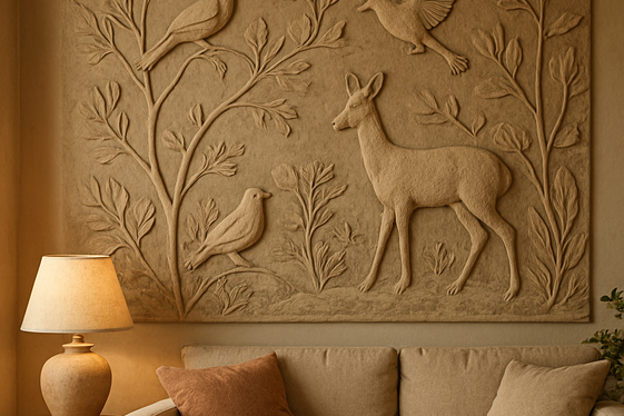 Nature-Inspired Clay Murals with Animal Imagery illustration