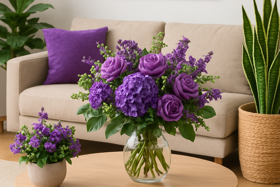 Adding Purple Plants and Floral Arrangements illustration