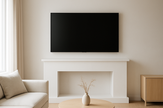 Modern Minimalist TV Over Fireplace Setup illustration