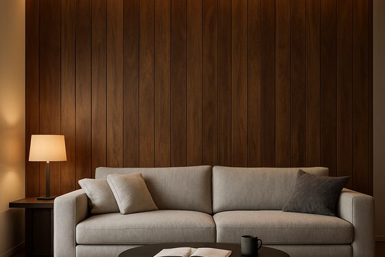 Wood Wall with Integrated Lighting Features illustration