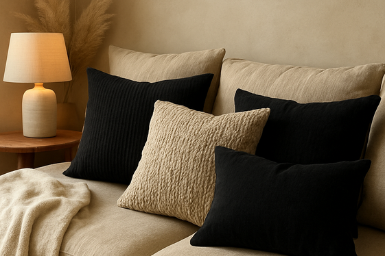 Creating a Cozy Corner with Black and Beige Cushions illustration