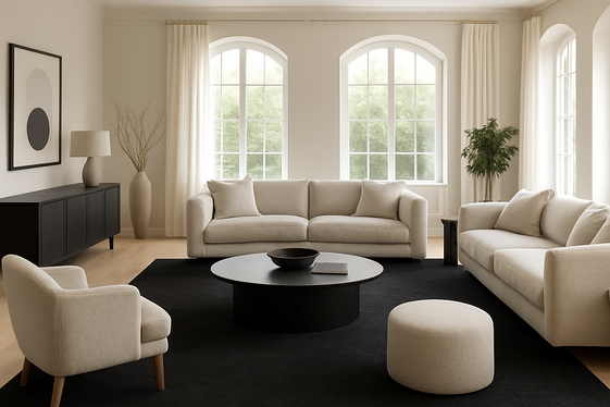 Choosing Beige Flooring with Black Area Rugs illustration