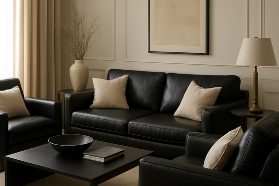 Black Leather Seating Paired with Beige Accessories illustration