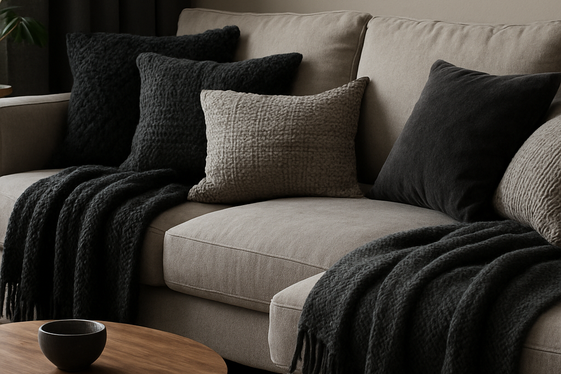 Cozy Black and Gray Throws and Pillows illustration