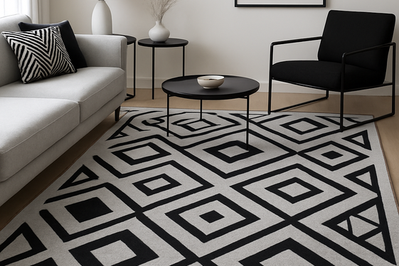 Gray Rugs with Black Geometric Designs illustration