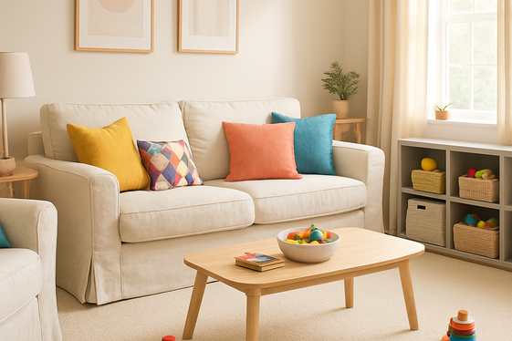 Child-Friendly Cream Carpet Living Room Ideas illustration